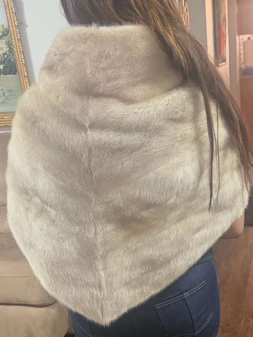 Lux mink Fur Shawl Wrap in Light Beige - Women Accessories - Picture 4 of 13